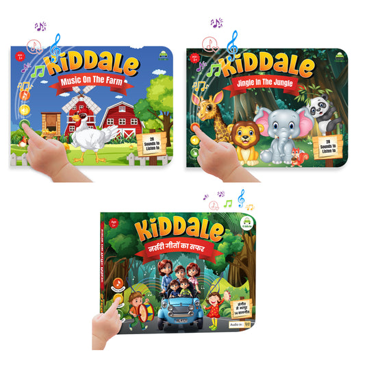 Kiddale 3-Pack Music on the Farm, Jingle in the Jungle and Hindi Nursery Rhyme Musical Interactive Sound Books