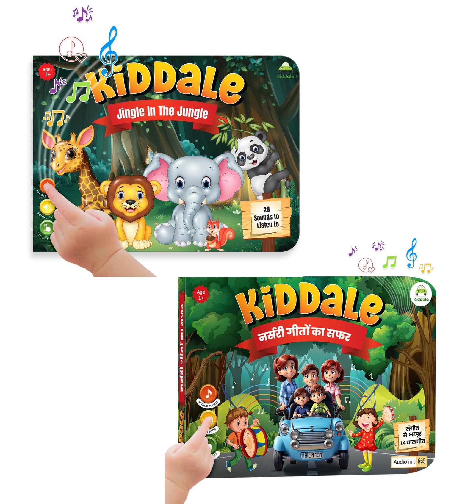 Kiddale 2-Pack Jingle in the Jungle and Hindi Nursery Rhyme Musical Interactive Sound Books