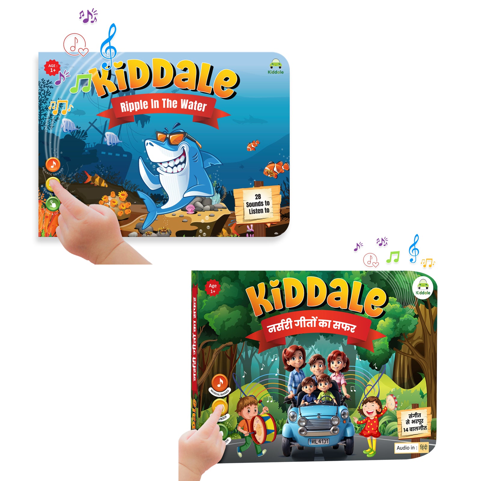 Kiddale 2-Pack Ripple in the Water and Hindi Nursery Rhyme Musical Interactive Sound Books