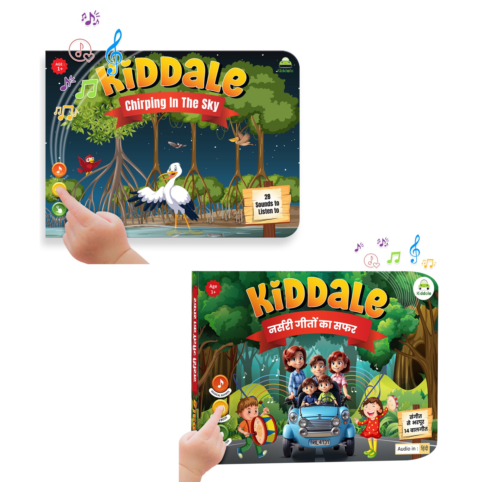 Kiddale 2-Pack Chirping in the Sky and Hindi Nursery Rhyme Musical Interactive Sound Books