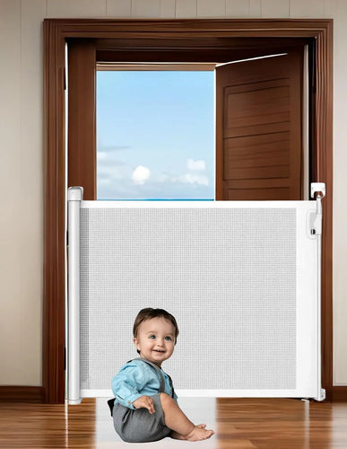 Kiddale Retractable Baby Safety Gate Barrier Fence for Toddlers,Kids,Pets,Infants|Suitable for Home Doors (Width 40-140cm & Height 92cm)|Walkthrough Baby Gate|Child Safety Stair & Kitchen Gate:White Kiddale