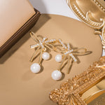 Upscale Ladies Pearl Rhinestone Dangle Earrings Bow Shaped Tassel, Imitation Pearl Drop Earrings, Jewellery Gift for Women and Girls with gift box - White Kiddale123