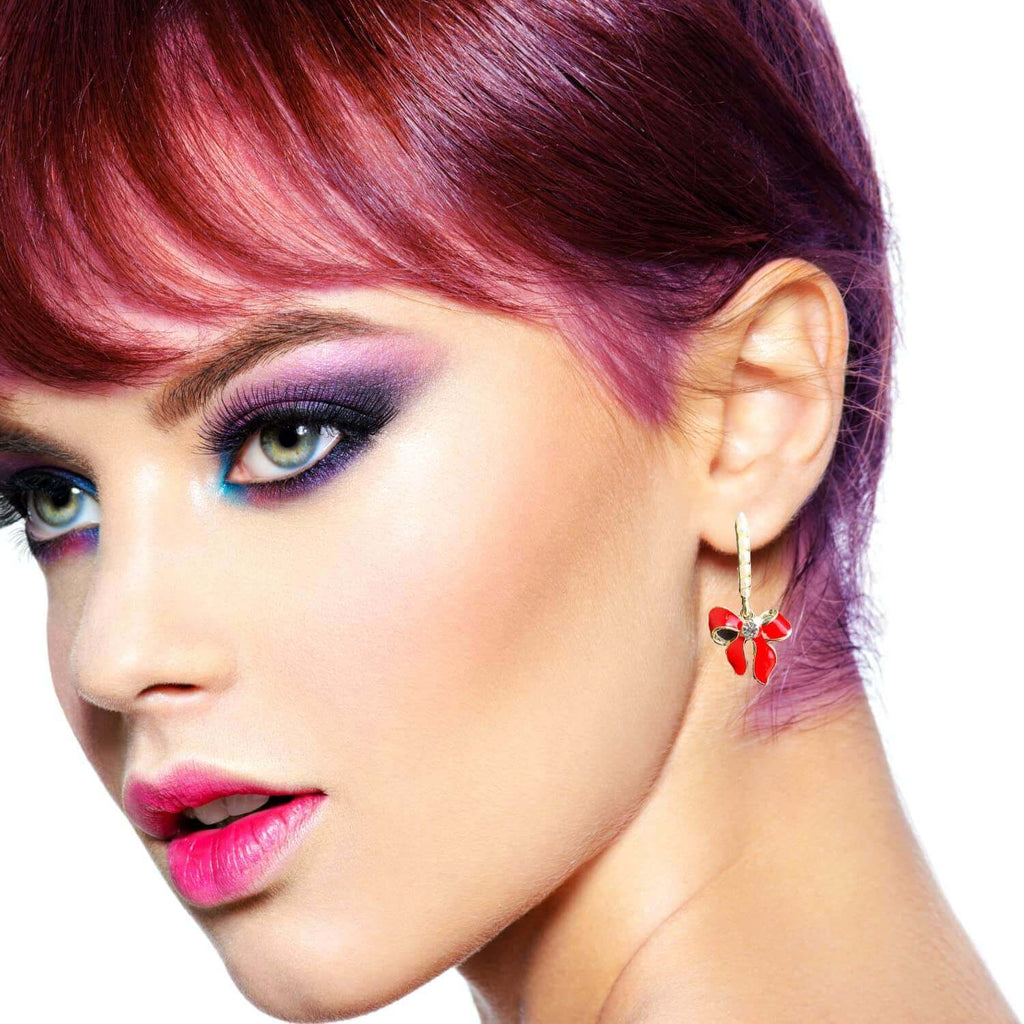 Upscale Ladies Beautiful Bow Shaped Drop Earrings Red