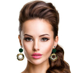 Upscale Ladies Premium Metal Alloy Earring, Artificial Drop Rhinestone Earrings,Gold Plated Dangle Hoop Fashion Earring, Jewellery Gift for Women and Girls - Green Kiddale123