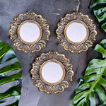 Upscale Wall Mounted Decorative Glass Mirrors for Living Room, Home Decor & Bedroom, Round Hanging Wall Decor Accessories (Gold, 10 inch) -Set of 3, Framed