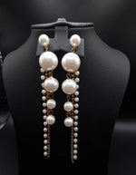 Upscale Ladies Long Pearl Zircon Earring, Tassel Drop Earrings,Gold Plated Fashion Jewellery, Jewellery Gift for Women and Girls - White Kiddale123